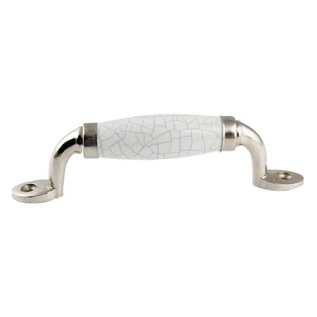 White Crackle Small Ceramic Silver Door Handles